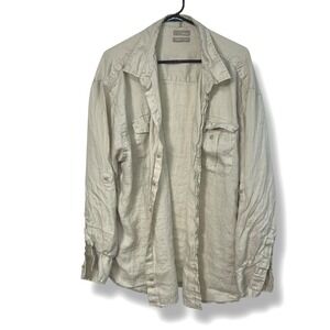 Bruno Linen Shirt 3XLT Beige Button Front Long Sleeve Quiet Luxury Resort Casual